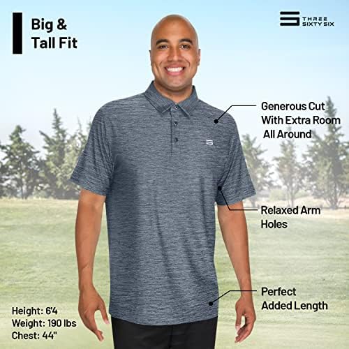 Camisa Polo de Golfe Big e Alta dos homens - tecido esticado de 4 vias de ajuste seco. Wicking de umidade, tecnologia anti-odor, proteção UPF 50