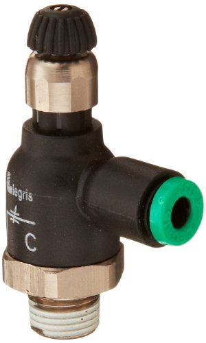 LeGris 7067 04 11 Válvula de controle de fluxo de ar de nylon, cotovelo de 90 graus, bidirecional, botão, 5/32 ou 4 mm de tubo od