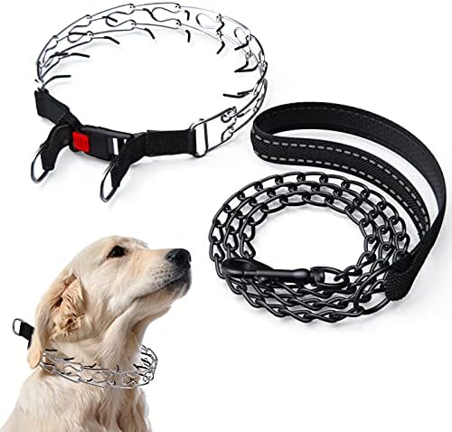 Cola de ponta para cães, colarinho de beliscão para cães com coleira de cão de metal, colarinho de estrangulamento para cães pequenos, sem colarinho de cachorro pull w/fivela rápida de liberação, fivela, ajuste links de aço inoxidável, pontas de borracha