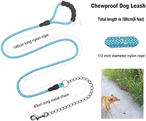 Boswany Chewoof Cachoned Leash, 1/3 de corda de nylon refletiva por trela de cachorro de 6 pés para cães pequenos médios/cachorrinho