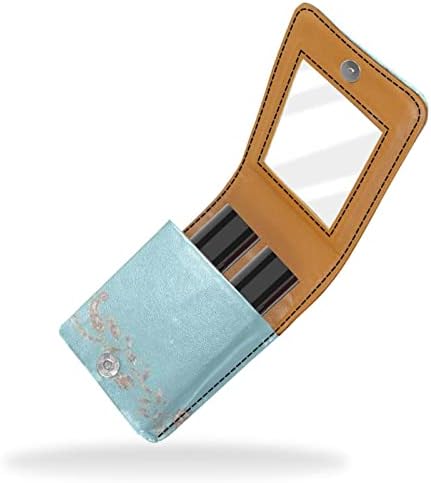 Bolsa de batom de batom de maquiagem de oryuekan com espelho portátil de armazenamento portátil de armazenamento de armazenamento Lip Gloss Organizer, étnico vintage azul barroco floral