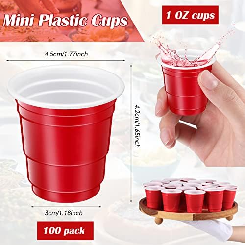 Lounsweer 1 oz de copos de plástico vermelho mini xícaras descartáveis ​​pequenas xícaras de degustação vermelha mini recipientes de