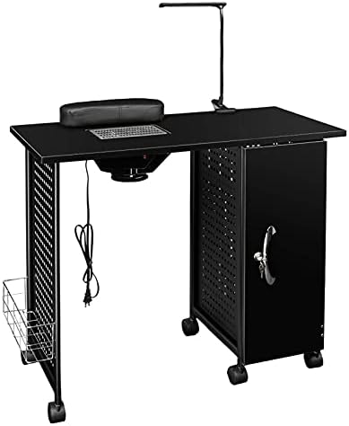Frosab Manicure Unhel Table Station Frame Aço Beauty Salon Equipment Gavera com lâmpada LED preta