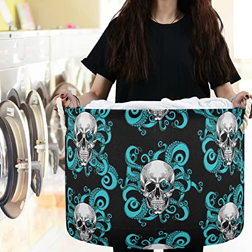 VISESUNNY Skull Octopus Laundry Cestas de lavanderia Caixa de armazenamento de armazenamento de armazenamento de armazenamento