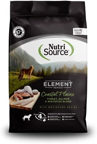 Comida de cães da série de elementos nutrisource, feita com peru, salmão e peixe branco, com grãos saudáveis, 24 libras,