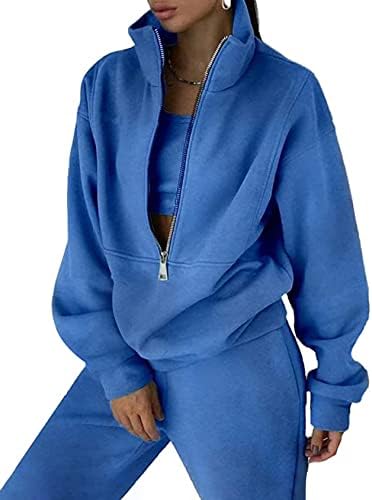 Flygo feminino Fleece 2 peças roupas sussurras casuais casuais pullover zip
