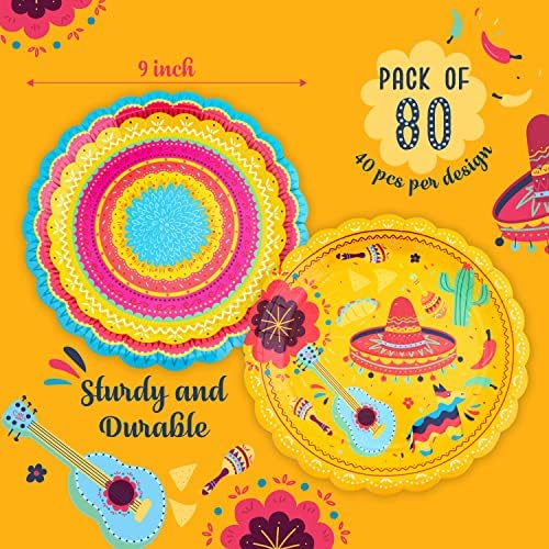 Placas de Fiesta de 9 polegadas de 80 polegadas: 2 designs exclusivos-Cinco de Mayo, celebrações mexicanas, suprimentos