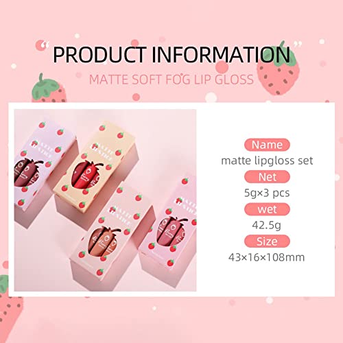 Conjunto de batom fosco de morango reddhoon, lip lip lip gloss à prova d'água de longa duração de copo antiaderente de xícara, não é fácil de desbotamento de lipstick fosco de lipstick lipstick 3 pcs