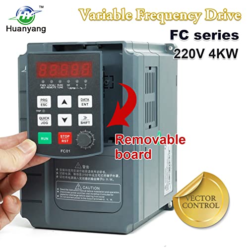 Unidade de frequência variável de Huanyang VFD, entrada de 1 ou 3 fase, saída 3-fase 0-400Hz, 4KW 5HP 220V 17A para controle de