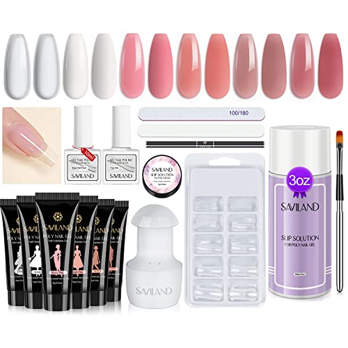 Saviland 6 cores kit de unhas de gel poli com lâmpada de unha e solução de deslizamento de 90 ml