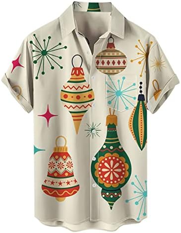 Wocachi Christmas Button Down camisetas para masculino Manga curta engraçada Xmas Papai Noel