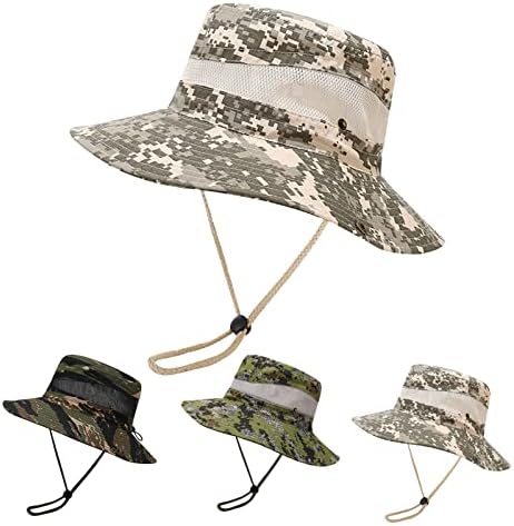 Unisex malha camuflagem clássica chapéu chapéu boonie chapéu largo chapéu de sol com cinta de pesca chapéu de pesca dobrável