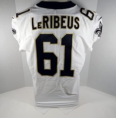 2017 New Orleans Saints Josh Leribeus 61 Game usou White Jersey 103 - Jerseys usados ​​na NFL não assinada