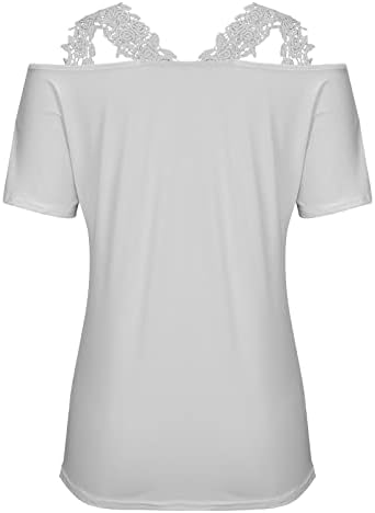 Blusa do outono de verão feminino Rouvos de manga curta Treme V Lace Basic Patchwork Blouse Blouse camiseta para meninas KP KP