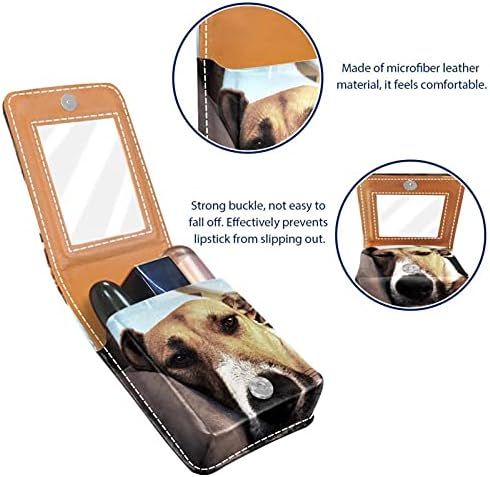 Caixa de batom de maquiagem para padrões portáteis de cães externos O organizador de batom portátil com espelho damas mini maquiagem, leva até 3 batom