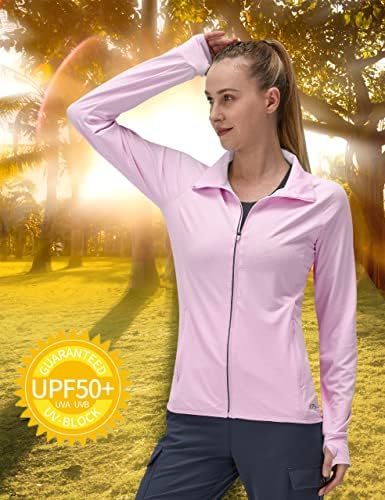UPF feminino 50+ UV Proteção solar Roupas de manga longa Camisas atléticas de caminhada