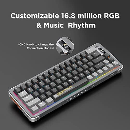 Yunzii Royalaxe Y68 65% Hot Swappable Wireless Mechanical Keyboard com luz de fundo RGB, tiro duplo PBT Keycaps para jogadores/mac/vitória