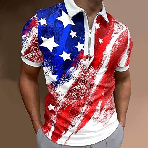 Camisas masculinas de 4 de julho Polo patriótico Tops soltos FIT 2023 Verão Casual Manga curta USA Polos de zíper de zíper