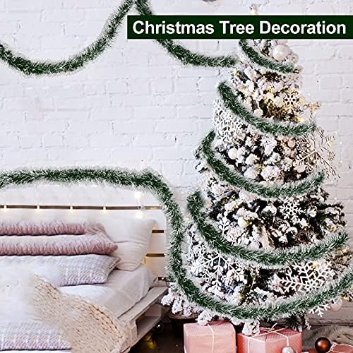 TurnMeon 5 String Total de 50 pés Tinsel Christmas Garlands Decorações Branca de borda branca Flâmicas metálicas Decorações de árvores