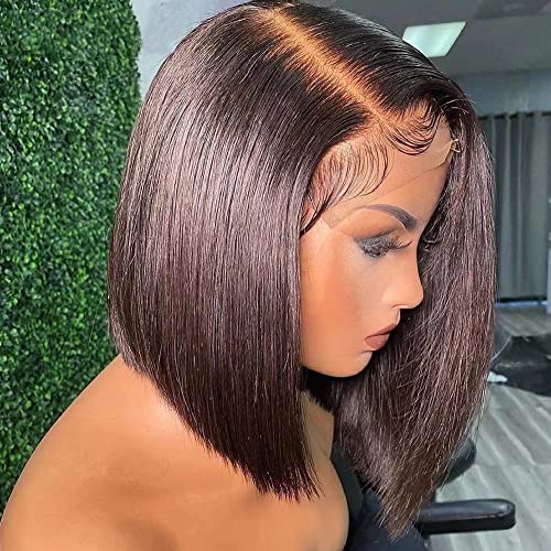 Dez pauzinhos curtos perucas bob 13x6 hd transparente renda parte frontal parte perucas de cabelo humano para mulheres negras