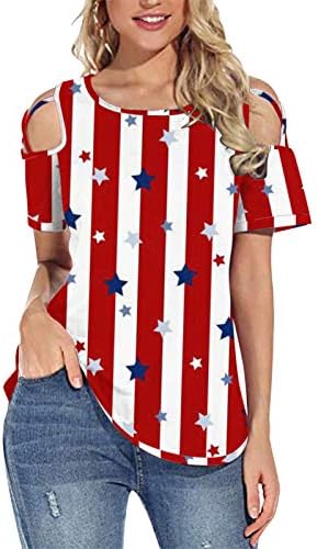 4 de julho Tshirts Shirts for Women Manga curta o Pescoço Túnica American Flag Stars Stars listradas blusas patrióticas top