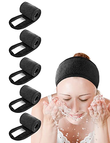 Pacote de cabelo de faixa para a cabeça do Spa e 5 All All Black Sweat Head Wrap Wrap Hair Towel embrulhado sem deslizamento Faixa de maquiagem lavável para lavagem de rosto Fits Sport Fits