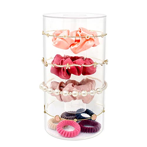 3-em 1 Clear Acrylic Recipler Set Acessórios para cabelos redondos Organizadores de armazenamento de baldes com tampas para acessórios para cabelo e suprimentos de beleza Girl Gift+Random Scrunchies