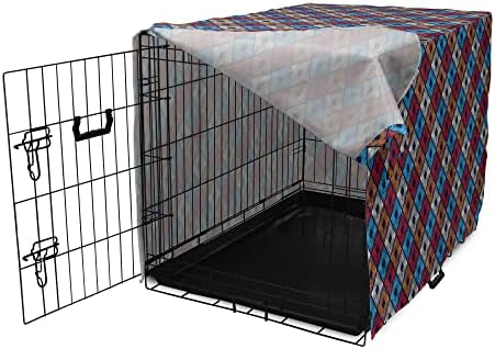 Capa lunarable Boho Dog Crate, Padrão Tribal com Quadrados de Rabisco Geométrico Rabisco Colorido Prinha Arte Prinha, Fácil