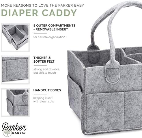 Parker Baby Frelaper Caddy - Binguela de berçário e organizador de carros para fraldas e toalhetes de bebê - Grande, cinza