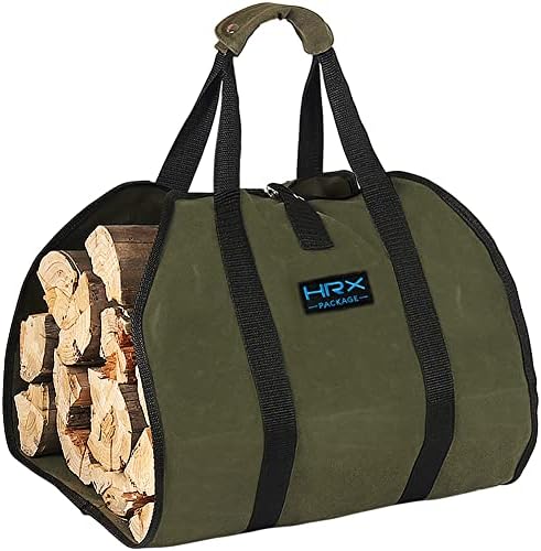 Transportadora de saco de lenha de lona encerada, bolsa de transporte de madeira resistente à água com alças para o presente de Natal