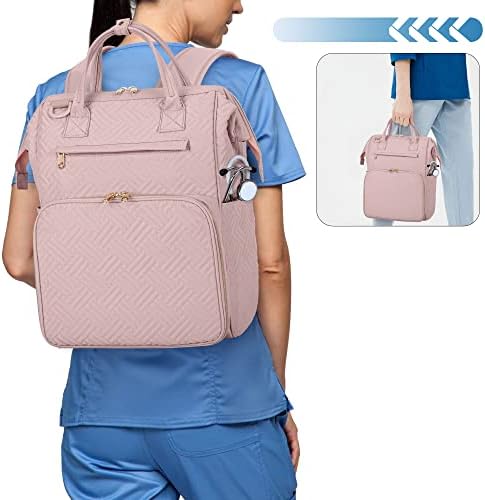 Mochila de enfermeira Fasrom para mulheres de trabalho, sacola de enfermagem com compartimento de laptop para estudantes de escolas de enfermagem e enfermeiros de saúde em casa, rosa