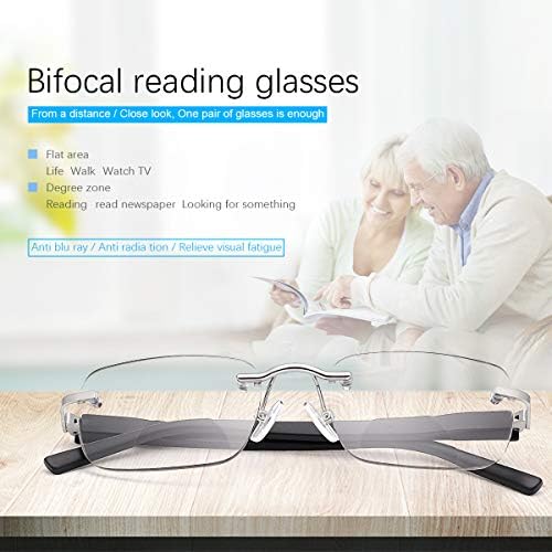 Óculos de leitura bifocal sem aro Spring leitors fotocrômicos da dobradiça Sun Transição Sombras Computador Bloqueio de luz azul Bloqueio de sol Óculos de sol UV400 Anti -Glare óculos de jogos para homens e mulheres para homens e mulheres