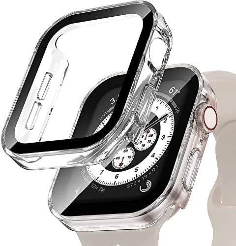 Kangdd Glass+Tampa para Apple Watch Case 45mm Acessórios de 41 mm 44mm 40mm Proteção de tela temperada Proteção Iwatch Series