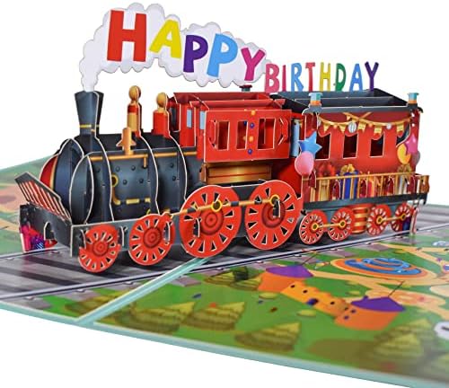 Saudando arte de feliz aniversário para trens pop -up, cartão 3D para aniversário para aniversário, presente de aniversário,