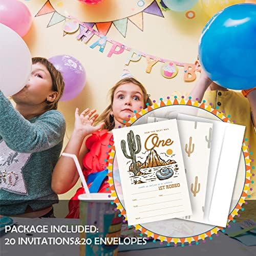 20 sets Cowboy 1st Rodeo Birthday Party Party Invitations com envelopes, West Country Wild Country Doubilised Print Birthday