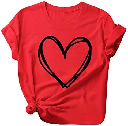 Camiseta casual de verão para mulheres corações Imprima blusas soltas Faixa Crewneck Camiseta de manga curta Tops 2023 camisas confortáveis