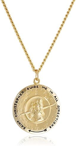 Collection Medalha de bússola de são christopher de 14k de 14k, com cadeia de aço inoxidável