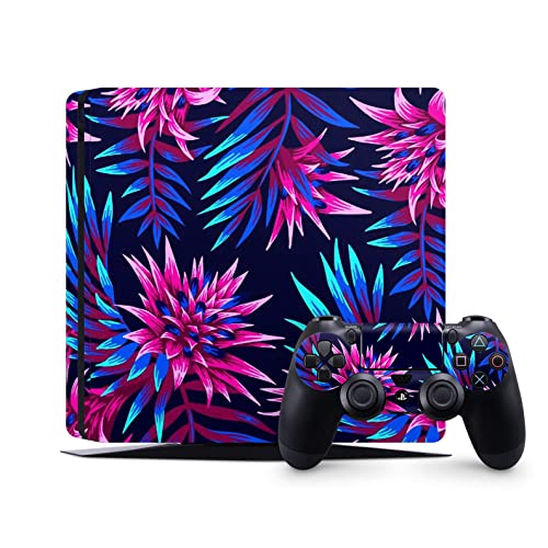 Zoomhitskins PS4 Console e skins de controlador, flores tropicais florais aqua aqua turquesa rosa pastel azul, durável, sem goo sem bolhas, 1 console Skin 2 Controller Skins, fabricado nos EUA