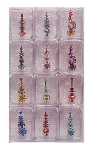Ashirwad Indian Multiticolor MultiSize, Multi Design Stone Crystal Bridal Reutilable Bindis, testa tika, Jewels Starters Bindi Box