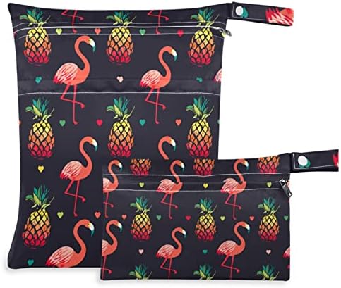 ZZXXB Flamingo colorido de abacaxi impermeável bolsa molhada fralda reutilizável Saco seco molhado com bolso de zíper para viajar Beachs de ginástica de piscina de praia