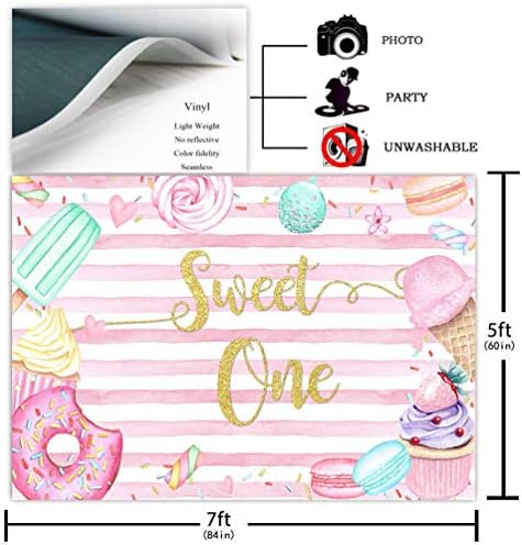 Avezano Donut Sweet One Backdrop para festa de aniversário de decoração de festa de fotografia de 7x5ft rosa e branca listras menina