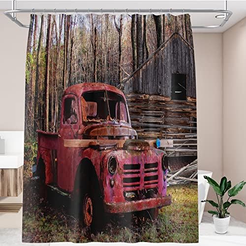 Cortina de chuveiro de caminhão vermelho qzjdx para banheiro fazenda rústica da fazenda velha caminhão de madeira