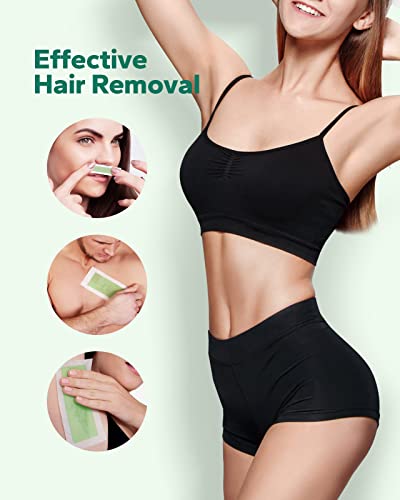 Tiras de cera meto, tiras de cera facial, tiras de depilação para homens e mulheres, tiras de cera para rosto e corpo, tiras de cera para remoção de cabelo, 42 tiras de cera do corpo + 24 tiras de cera de face + 4 lenços de óleo calmantes