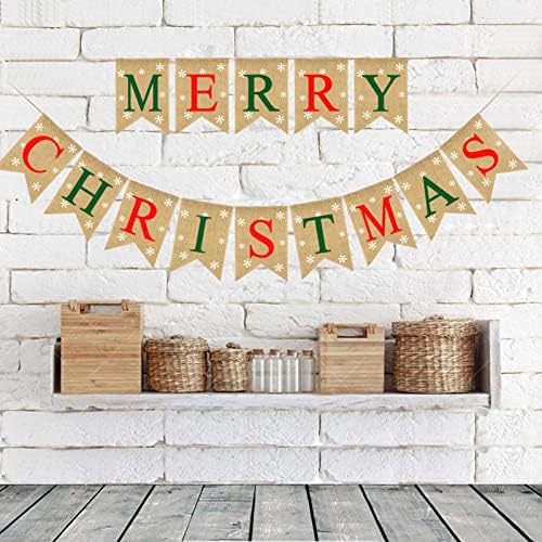 FIVCUR Feliz Natal Banner - Decorações de Natal Indoor - Banner de lareira de Natal - Decoração de faixas de parede de Natal para Farmhouse Xmas Supplies Decorações