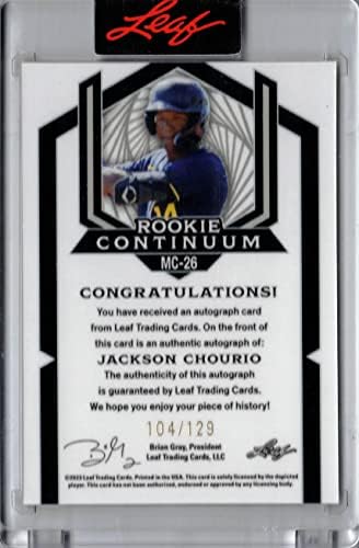 2023 Leaf Metal Rookie Continuum MC -26 Jackson Chourio Certificado Card Autograph Baseball Card - apenas 129 fabricado!