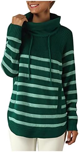 Camisolas para mulheres listradas Turtleneck de manga comprida Sweater Sweater Cabo casual malha