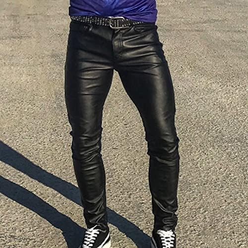 Calças de couro falso masculino calça de hip hop de moda de moda casual motoqueado de steampunk long steampunk