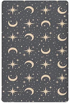 Kigai Moons and Stars equipou lençóis de berço para meninos e meninas, 28 '' x 52 '' folha de berço unissex e respirável macia se encaixa