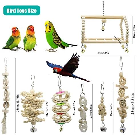 7 PCS Bird Toy Parrot Swing Swing Toys- pendurados sinos de brinquedos para mascar de madeira, balanço de escada