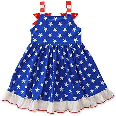 Xbgqasu criança crianças meninas 4 de julho de julho de verão Stars do Dia da Independência Vestido Americano Bandeira
